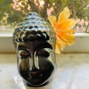 Buddha head-ceramic bust statue-metallic  gunmetal glaze-Feng Shui-spiritual